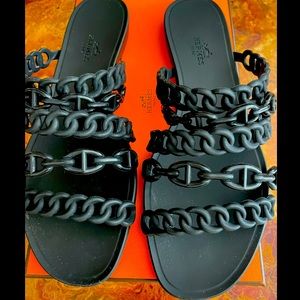 Hermes Black Chaine D’Ancre Jelly Sandals